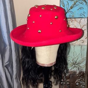 70's/80's Red Wool Doeskin Hat with Gold Studs
by Bollman Hat Co.